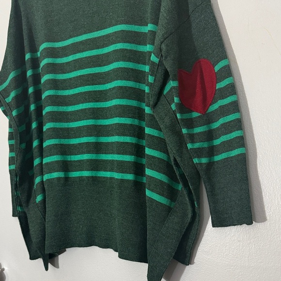 Mersea The Amour Green Striped Sweater with Red Heart Patch OS - Picture 5 of 8